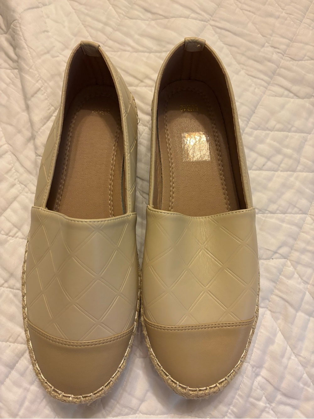 Quilted Slip-On Espadrille Flats - Cream